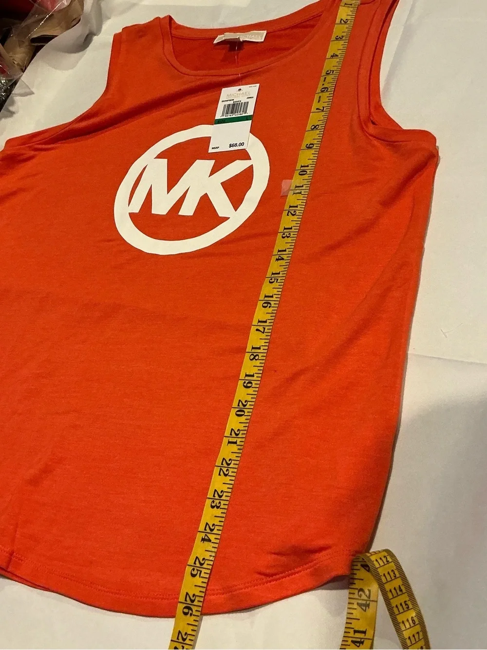 Michael Kors Orange Logo Sleeveless Tank with White MK Emblem